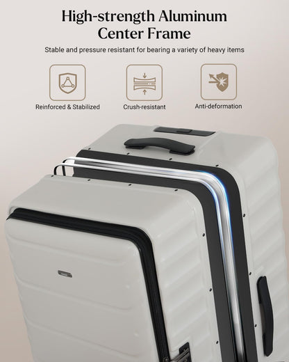 Checked Luggage, 28 Inch Luggage with Spinner Wheels, Large Suitcase with Lightweight PC Hard Shell, Aluminum Frame, Top Opening, YKK Zipper, TSA Lock (White, 1PC)
