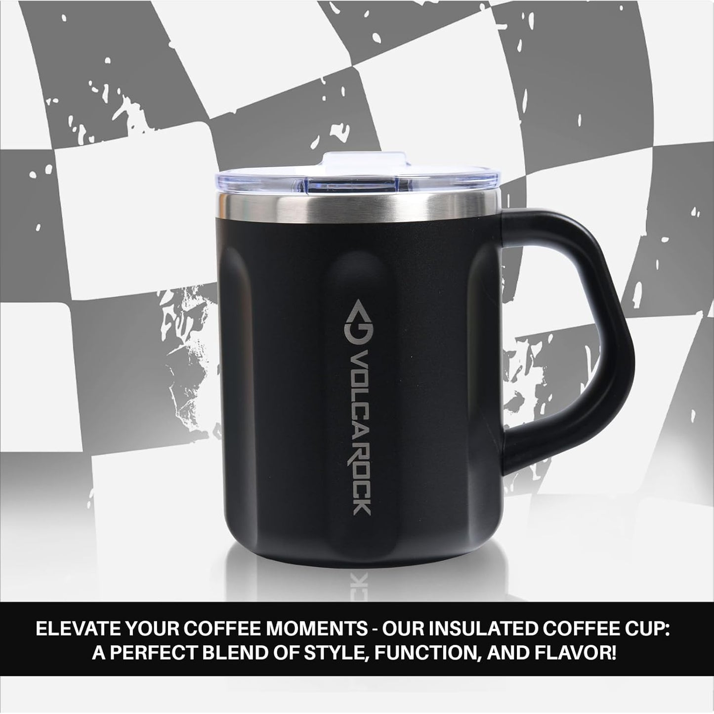 Stainless Steel Coffee Mug with Handle, 16 oz Double Wall Vacuum Insulated Travel Mug Tumbler With Slider Lid, Great Tea Mug for Men and Women (Black)