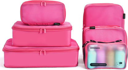6 Set Compression Packing Cubes for Travel, Large Medium Small Luggage Organizers, Storage Bags for Clothes (6 Pack, Rose Red)