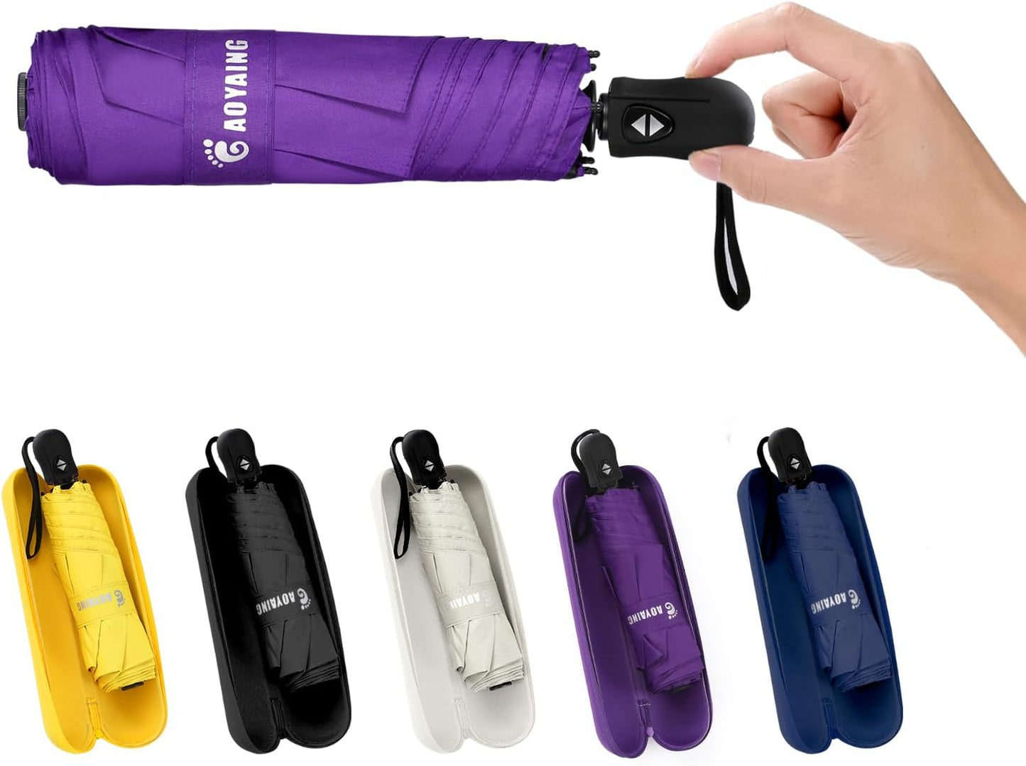 GAOYAING Compact Automatic Travel Umbrella with Case, Mini Small Folding Sun UV, Pocket Purse Umbrella