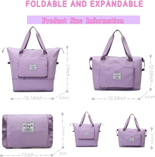 Large Capacity Foldable Travel Bag, Expandable lightweight Carry on Bag, Dry with Wet Separation Spor Duffel Bags