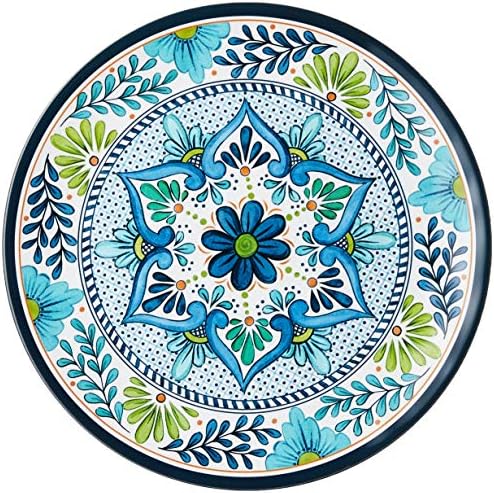 Talavera Melamine 12-Piece Dinnerware Set – Multicolored Plates and Bowls for 4, Spanish Tile-Inspired, Durable, Lightweight, Shatterproof, Dishwasher Safe, Indoor Outdoor Tableware