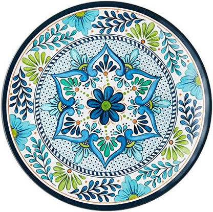 Talavera Melamine 12-Piece Dinnerware Set – Multicolored Plates and Bowls for 4, Spanish Tile-Inspired, Durable, Lightweight, Shatterproof, Dishwasher Safe, Indoor Outdoor Tableware