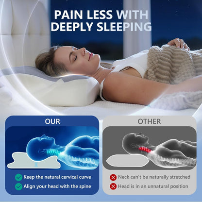 Cervical Pillow for Neck Pain Relief, Ergonomic Neck Pillow for Sleeping, Side Sleeper Pillows for Adults - Memory Foam Pillows with Cooling Case