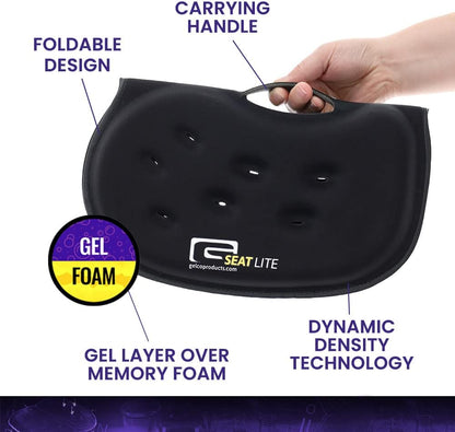 LITE Travel Gel Foam Cushion | Back Pain, Sciatica, Pressure Relief | Relieves Tailbone Discomfort, Promote Healthy Posture | Ergonomic Comfort | Car, Commute, Airplane and Travel - Gray