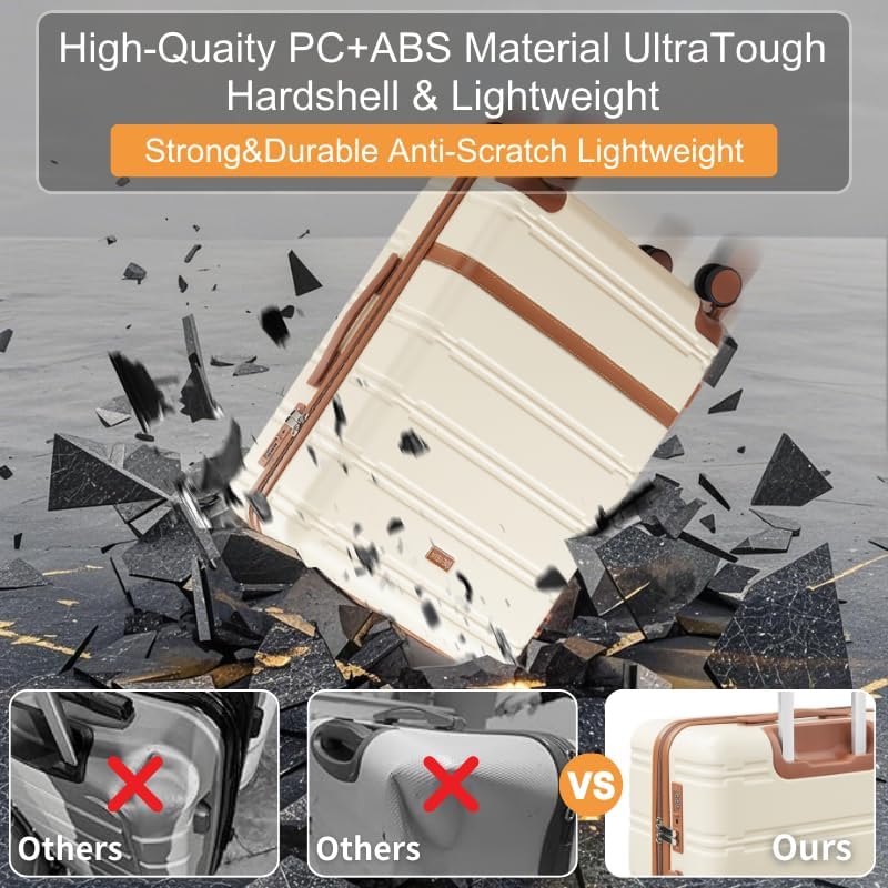 Luggage Sets 3 Piece with spinner wheels, PC+ABS Hard Shell Travel Luggage,Lightweight Carry-on suitcases with TSA Lock,YKK Zippers (Gray)