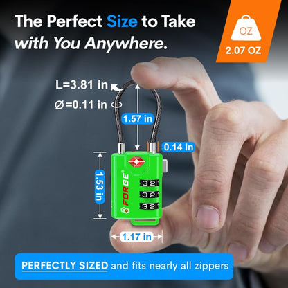 Forge TSA Approved Luggage Locks, Re-settable Combination with Alloy Body(Green 2 Locks)