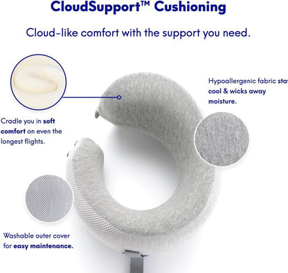 C CUSHION LAB Travel Pillow, Award-Winning Patented Ergonomic Design for Chin & Neck Support Memory Foam Neck Pillow, Compact Airplane Pillow for Traveling, Flight, Car (Gray, Medium)
