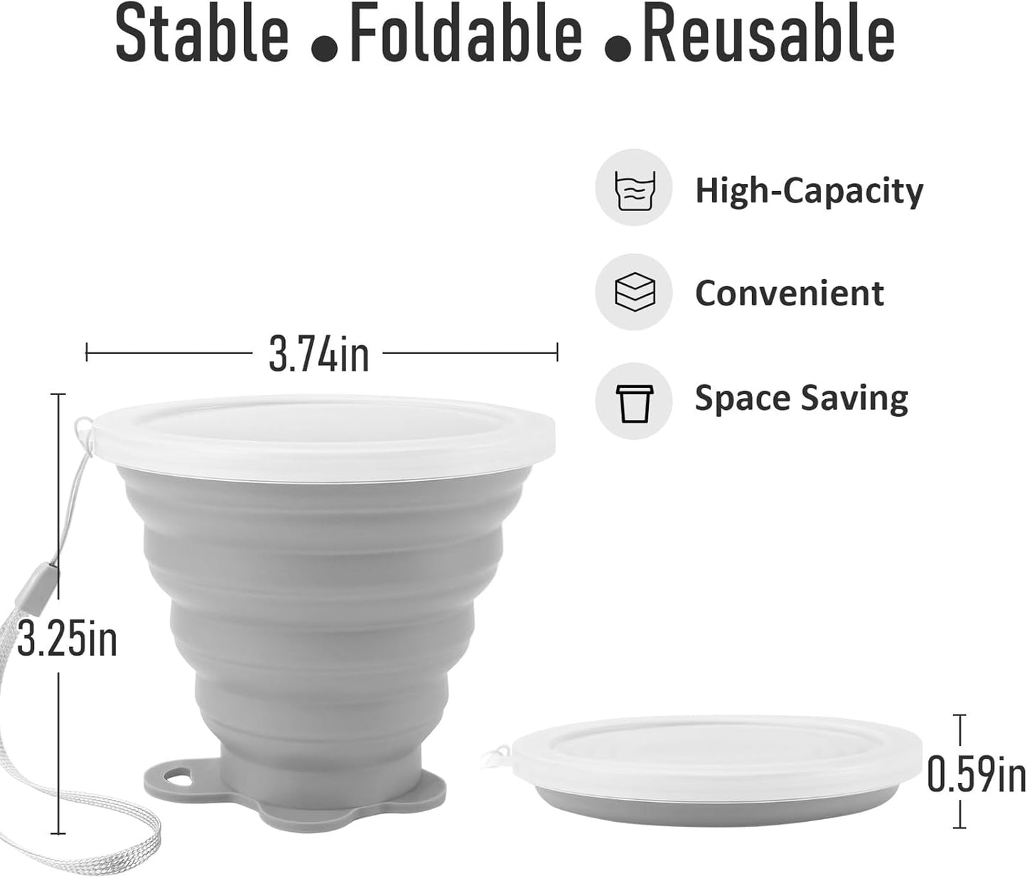 JBER Silicone Collapsible Travel Cup, Silicone Folding Camping Cup with Lids Expandable Drinking Cup for Outdoor Hiking Travel