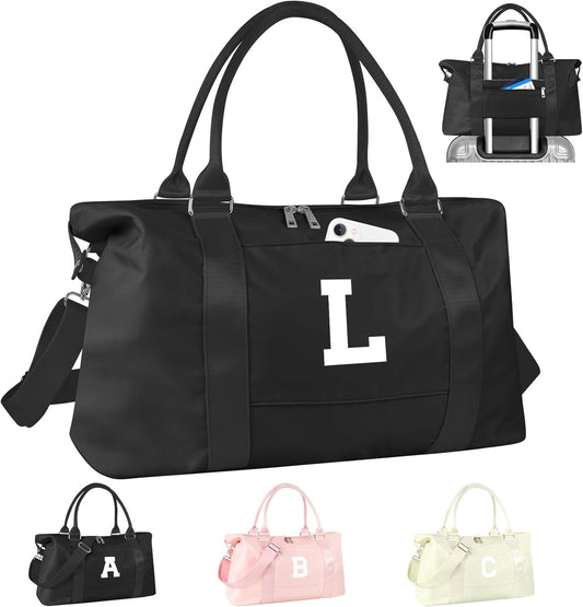 Initial Travel Duffel Bag Sports Gym Bag for Boys Teen Birthday Gifts,Black Personalized Weekender Bag Carry On Tote Bags for Men,Waterproof Overnight Luggage Bag Airplane Travel Essentials(Letter L)
