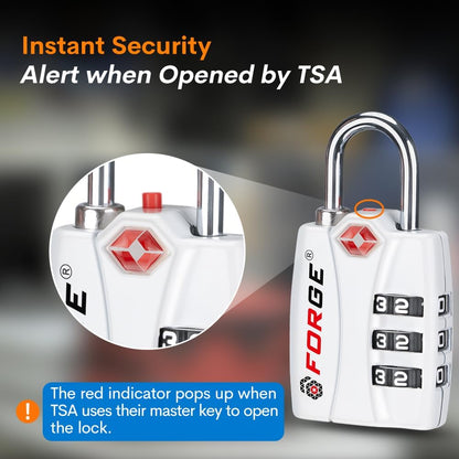 Forge Luggage Locks TSA Approved Locks, Small TSA Locks with Zinc Alloy Body, Open Alert, Easy Read Dials, for Travel Suitcase, Bag, Backpack, Cases, Lockers. White 2 Locks.