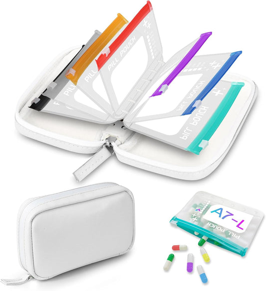 A7-L Water-Proof Pill Pouch Set， Large Pill Organizer, BPA Free, A7-L Pill Loose-Leaf Storage with Color-Coded Medicine Pouches, Reusable Travel Medicine Organizer， Zippered Pill Organizers Weekly