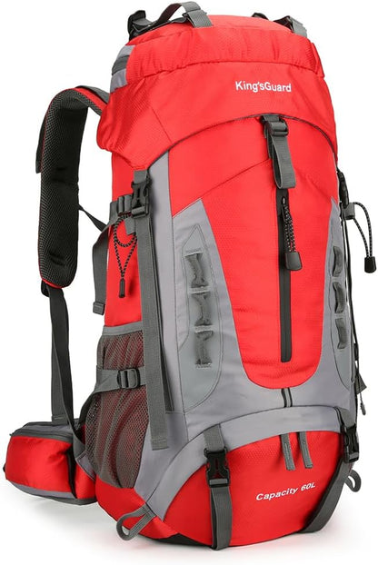 King'sGuard 60L Hiking Backpack Lightweight Camping Backpack with Rain Cover Large Waterproof Packable Outdoor Trekking Travel Backpack for Men Women (Red)