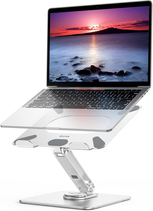 BESIGN LSX7 Laptop Stand with 360 Rotating Base, Ergonomic Adjustable Notebook Riser Holder Compatible with Air, Pro, Dell, HP, Lenovo More 10-15.6" Laptops (Silver)