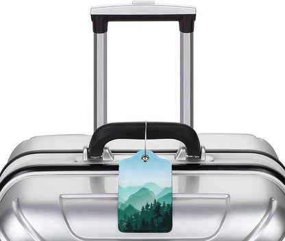 2 Pcs Cute Green Mountain Luggage Tag for Suitcase, Steel Loop with Privacy Cover ID Label, Green Hill Forest Birthday Decoration Themed Travel Gift