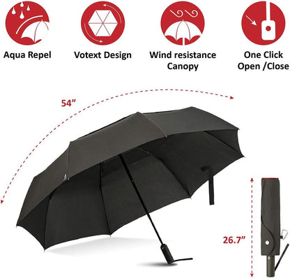 Portobello Large Umbrella For Rain - Big 54 Inch Double Vented Canopy, Folds Into Travel Size, Big Enough To Fit In 2 Adults, Heavy Duty, Sturdy, Windproof W/Auto Open Close