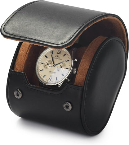 Oirlv Premium Leather Watch Roll Travel Case Single Watch Box for Men and Women Storage & Organizer Display, Anniversary Birthday（Black）