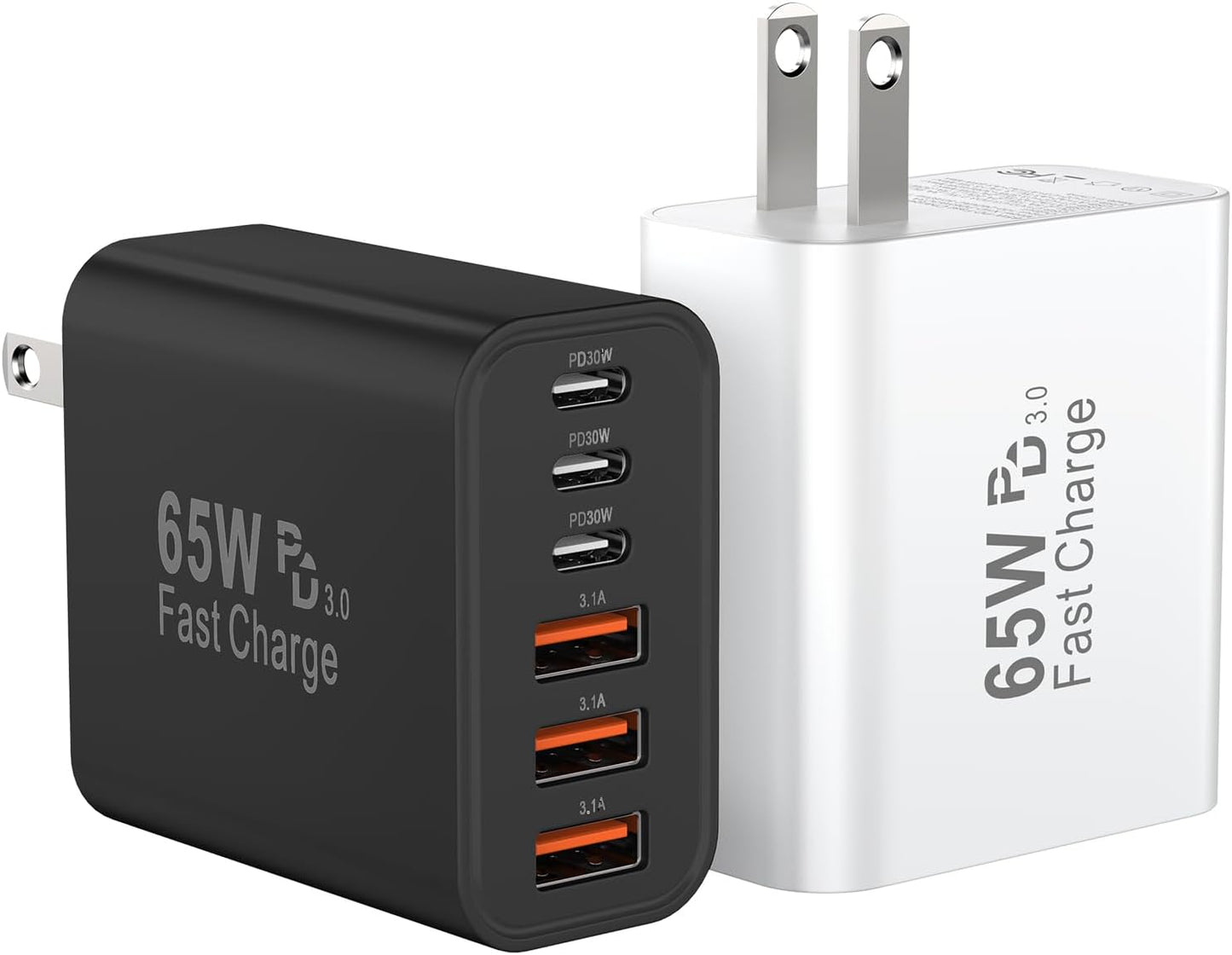 USB C Fast Charger Block, iPhone Charger Fast Charging Blocks 65W Multi Port Charger 6-Ports PD & QC Charging Cube Brick Power Adapter Type C Wall Chargers for iPhone 17/16/15/14/13/12 Pro Max, iPad