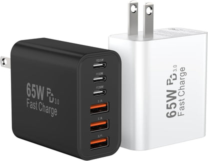 USB C Fast Charger Block, iPhone Charger Fast Charging Blocks 65W Multi Port Charger 6-Ports PD & QC Charging Cube Brick Power Adapter Type C Wall Chargers for iPhone 17/16/15/14/13/12 Pro Max, iPad