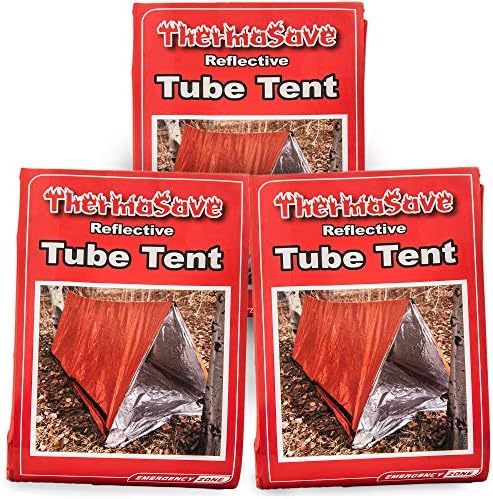 Emergency Zone Reflective & Green Survival 2 Person Tube Tents. Available in 1, 2, 3, 48 Packs. (Orange/Reflective, 3)