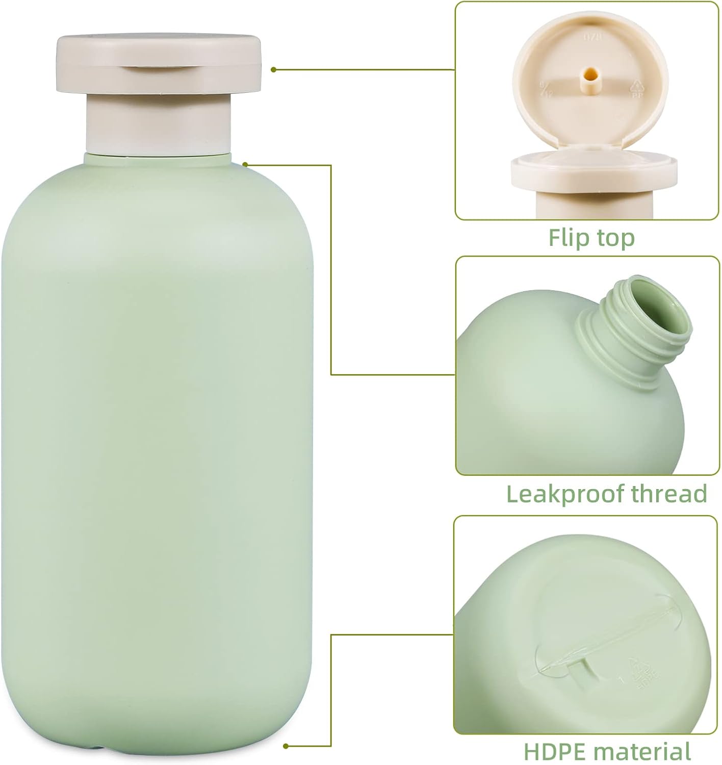 10oz Squeeze Bottles with Flip Cap, Refillable Plastic Travel Bottles for Creams, Lotion, Shampoo, Conditioner (2 Pcs)