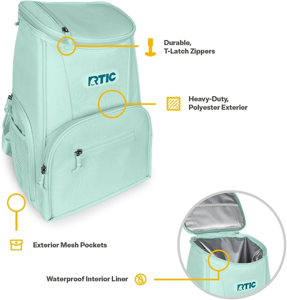 RTIC 15 Can Lightweight Backpack Cooler Soft Insulated Portable Bag for Lunch, Beach, Drink, Beverage, Travel, Camping, Picnic, Car, Hiking,