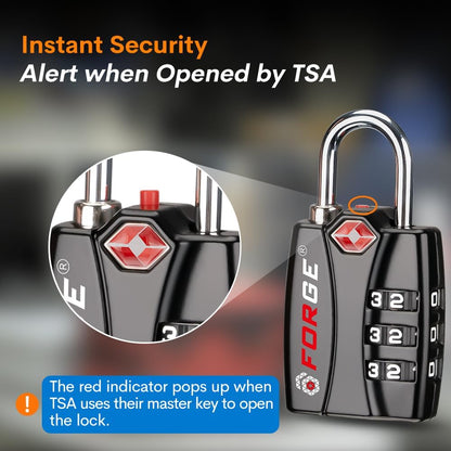 Forge TSA Approved Luggage Locks for School, Gym, Suitcase, Baggage, and Locker. Open Alert Indicator, Easy Read Dials, Alloy Body. Matte Black, 2-Pack.
