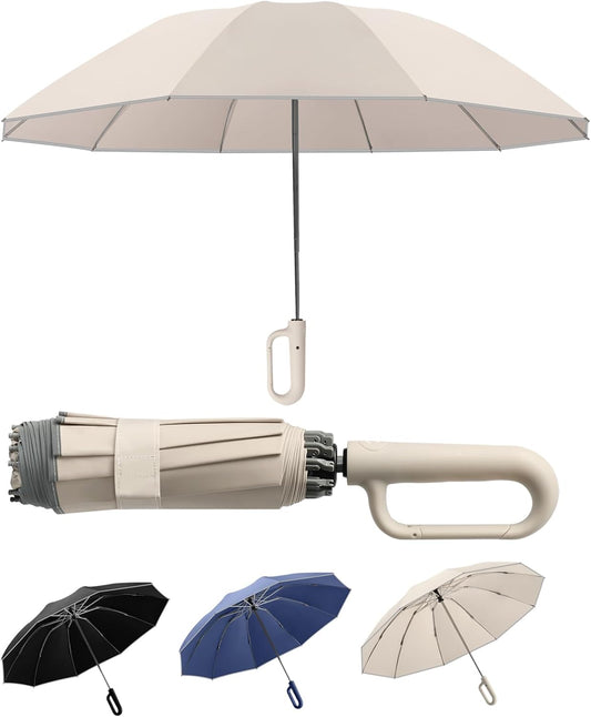 Portable Travel Umbrella, compact, durable, and windproof, reverse folding umbrella with safety reflective ring design, suitable for car and outdoor travel