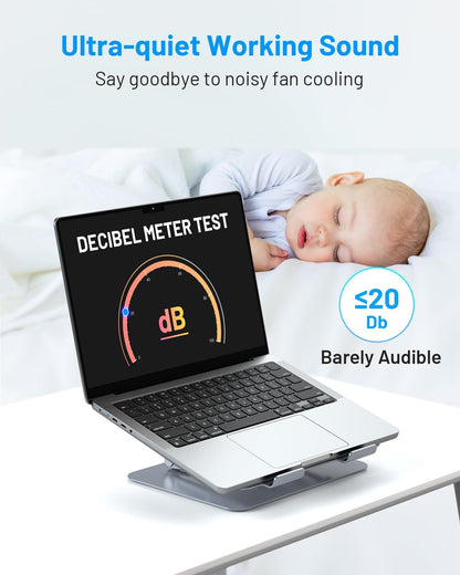 Laptop Cooling Stand with Detachable Thermoelectric Cooler, Adjustable Height & Angle, 360 Rotation Base, Carbon Steel Framework, Ultra-Quiet & Super Sturdy for up to 15.6” Laptop (Grey)