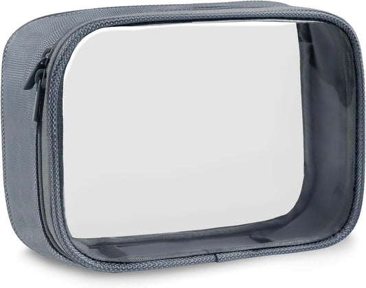 Moyad TSA Approved Clear Toiletry Bag, 1 Pack Quart Size 3-1-1 Liquids Pouch for Travel, Transparent Makeup & Cosmetic Organizer for Women Men, Grey