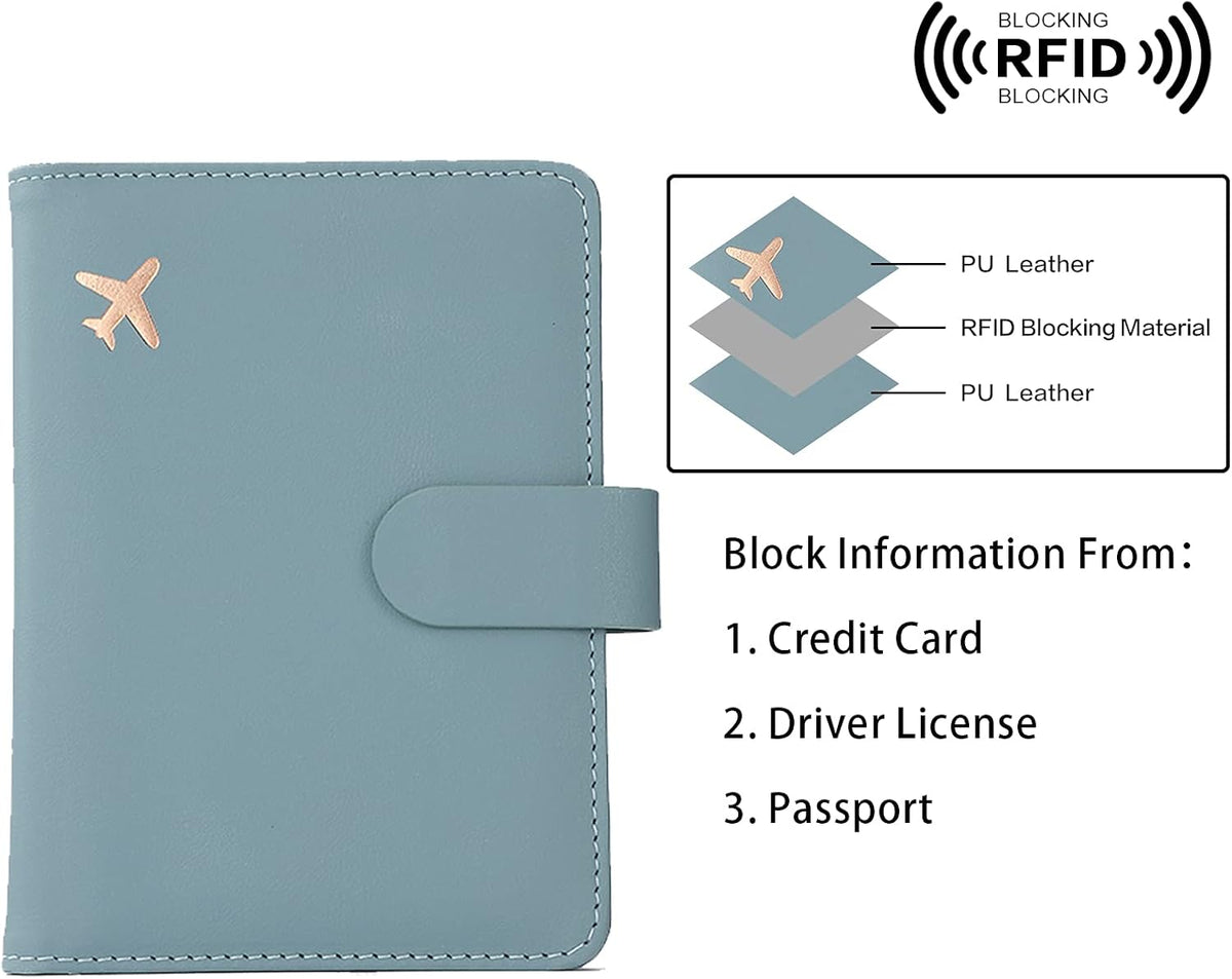 Melsbrinna Rfid Passport Holder for Travel women/Men, Cute Passport Wallet Rfid Blocking Card Slots, Rfid Passport Cover/CaseTravel Wallet, Passport Book Holder (2, Blue1Blue2)