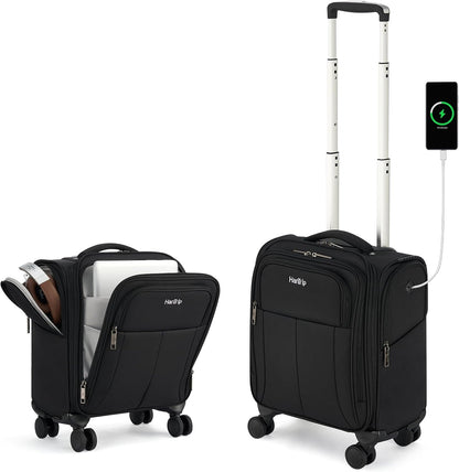 16 Inch Underseat Carry On Luggage with Wheels Softside Small Suitcases Personal Item Bag with Pocket Travel Luggage for Men Women Business Overnight Bag(Black)