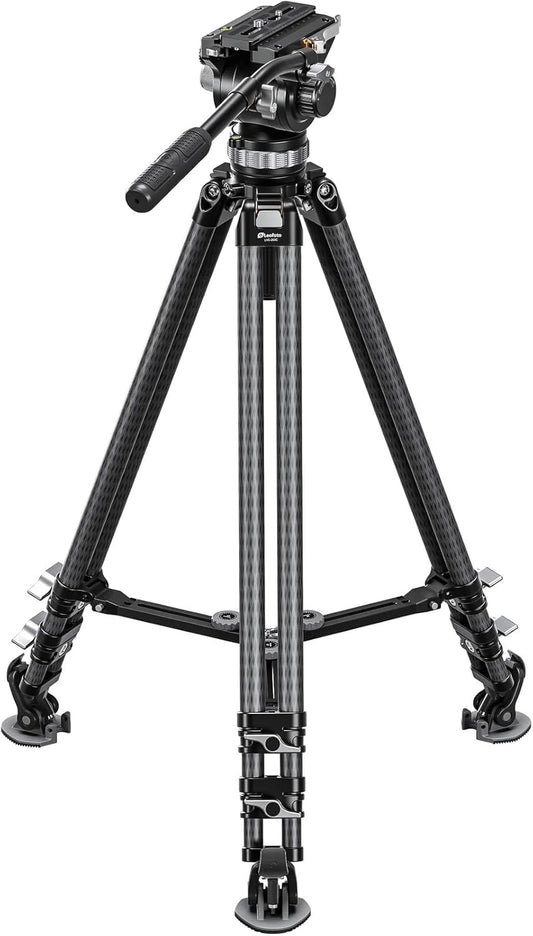 Leofoto LVC-253C+BV-20 Video Tripod, Twin Leg, Integrated Bowl, Leveling Base with Handle, 3 Leg Sections, Fluid Head Set, Lever Release Clamp