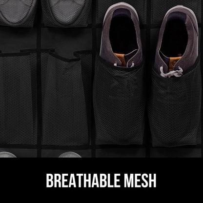 GORILLA GRIP Over the Door Shoe Organizer, 24 Large Breathable Mesh Pockets, Space Saving Hanging Storage Holder, Closet Rack Hanger Holds Up to 40 lbs, Hangs on Closets for Shoes, Accessories, Black