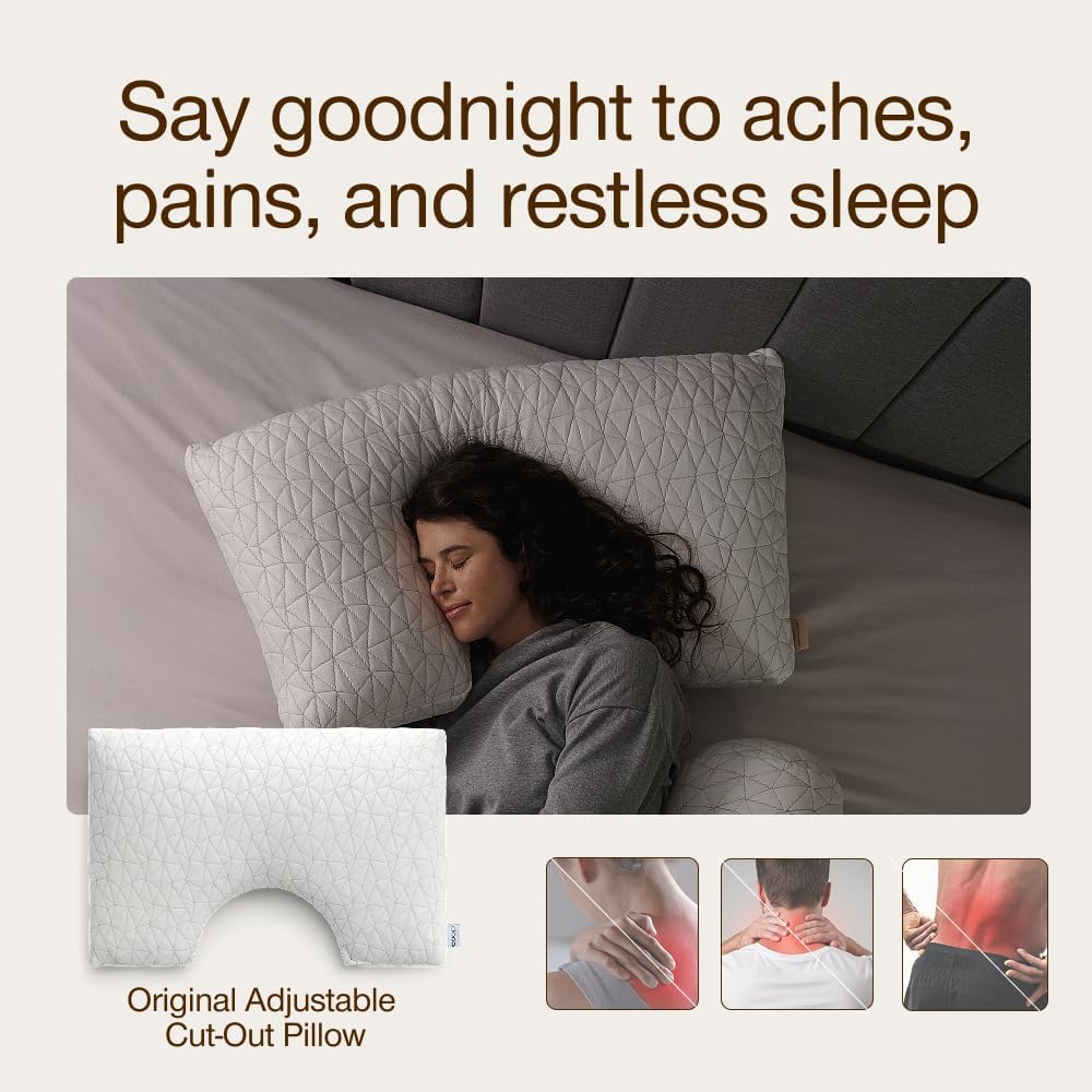 Coop Home Goods Original Cut-Out Adjustable Pillow, Queen Size Bed Pillows for Neck & Head Support, Memory Foam Pillows - Medium Firm for Side Sleeper, CertiPUR-US/GREENGUARD Gold