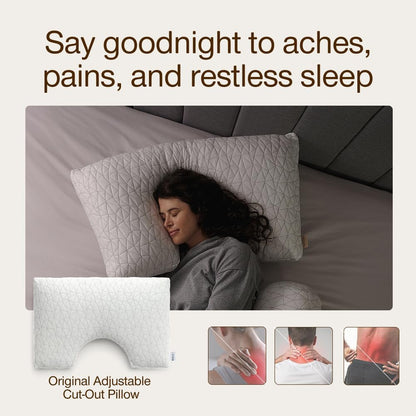 Coop Home Goods Original Cut-Out Adjustable Pillow, Queen Size Bed Pillows for Neck & Head Support, Memory Foam Pillows - Medium Firm for Side Sleeper, CertiPUR-US/GREENGUARD Gold