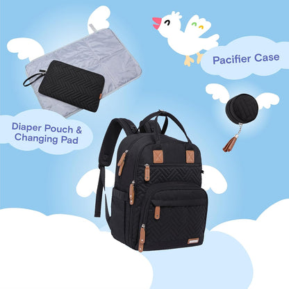 iniuniu Diaper Bag Backpack, 4 in 1 kit Large Unisex Baby Bags for Boys Girls, Waterproof Travel Back Pack with Diaper Pouch