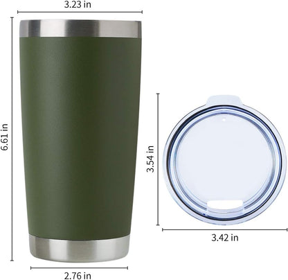DOMICARE 20oz Stainless Steel Tumbler Bulk with Lid, Double Wall Vacuum Insulated Travel Mug, Powder Coated Coffee Cup (Army Green, 12)
