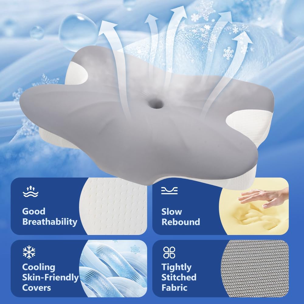 Cervical Pillow for Neck Pain Relief, Ergonomic Neck Pillow for Sleeping, Side Sleeper Pillows for Adults - Memory Foam Pillows with Cooling Case