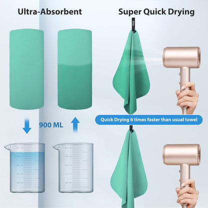 BOGI Microfiber Travel Sports Towel-Quick Dry Soft Lightweight Absorbent Compact Sports Towel for Camping Gym Beach Bath Yoga Swimming Backpacking (XL:72''x32''+16''x16''-Mint)