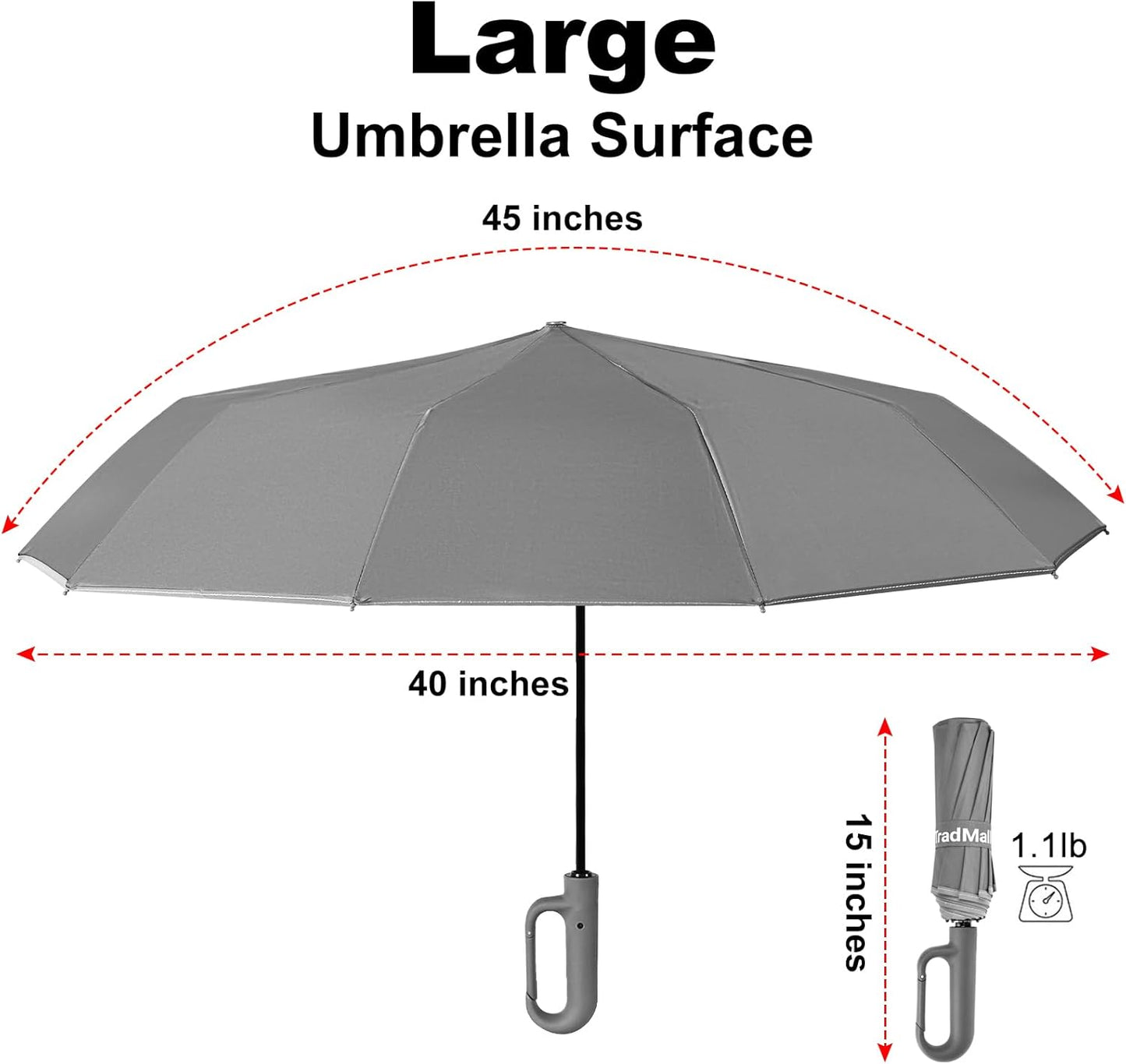 TradMall Travel Umbrella, 280T Fabric Windproof Automatic Portable Compact Folding Umbrellas for Rain with Reflective Stripe for Women and Men