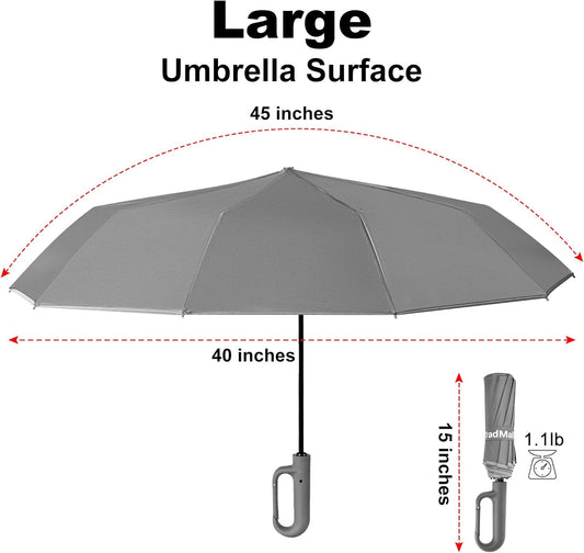 TradMall Travel Umbrella, 280T Fabric Windproof Automatic Portable Compact Folding Umbrellas for Rain with Reflective Stripe for Women and Men