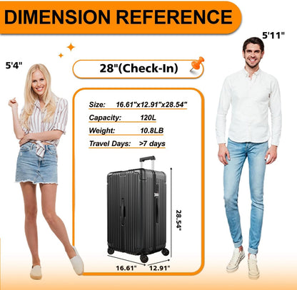 Krute Luggage 28 Inch Suitcase with Wheels PC+ABS Large Hardside Suitcases TSA Lock Checked Luggage