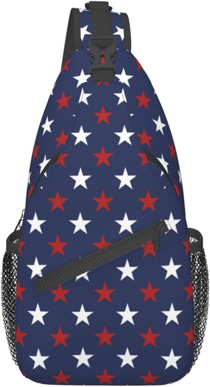 SUPLUCHOM Sling Bag American Flag Red White Star Hiking Daypack Crossbody Shoulder Backpack Travel Chest Pack for Men Women