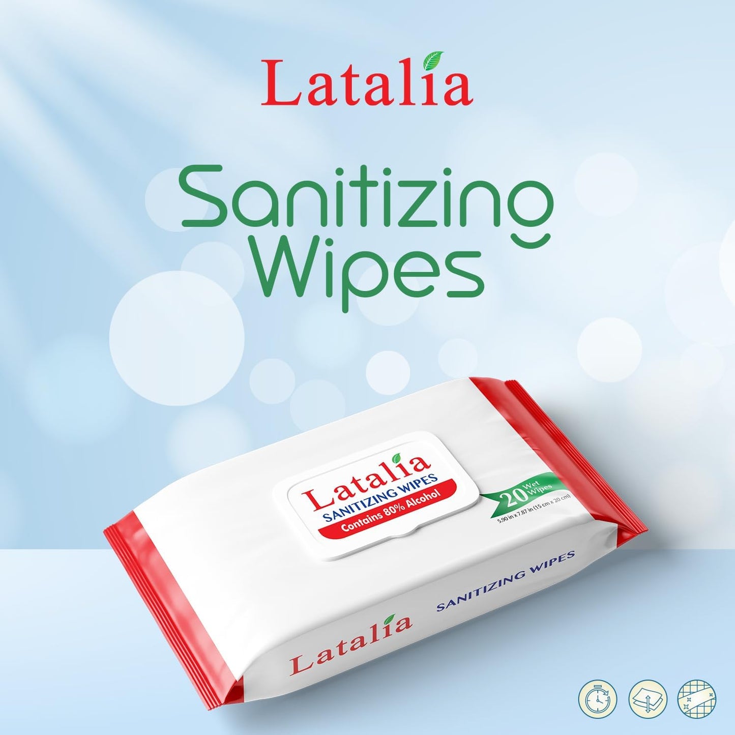 Hand Wipes | 80% Alcohol Hand Sanitizer Wipes for Hands & Face Moisturizing, Gentle, Convenient and Fragrance Free (Pack 0f 1, 20 Counts)