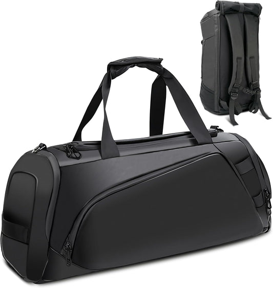 40L Travel Duffle Bag, 4-in-1 Large Gym Bag with Shoe & Wet Clothes and Laptop Compartments, Black
