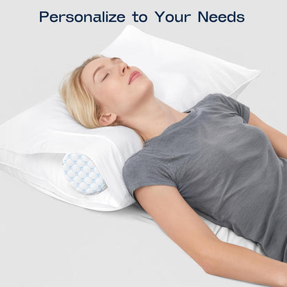 Neck Roll Pillow for Neck Pain Relief - Memory Foam Neck Support Pillow for Bed | Round Neck Pillow for Sleeping, 16 * 6.3 * 6.3inch (Cool-Blue)