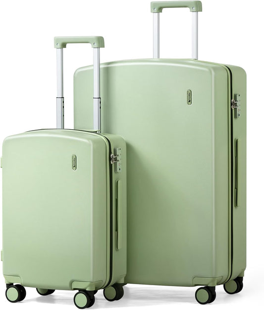 Hanke Hard Shell Luggage Sets 2 Pieces, Carry On and Checked Luggage Sets with Spinner Wheels, Durable PC Hardside Rolling Suitcase for Travel (20/28 Inch, Bamboo Green)