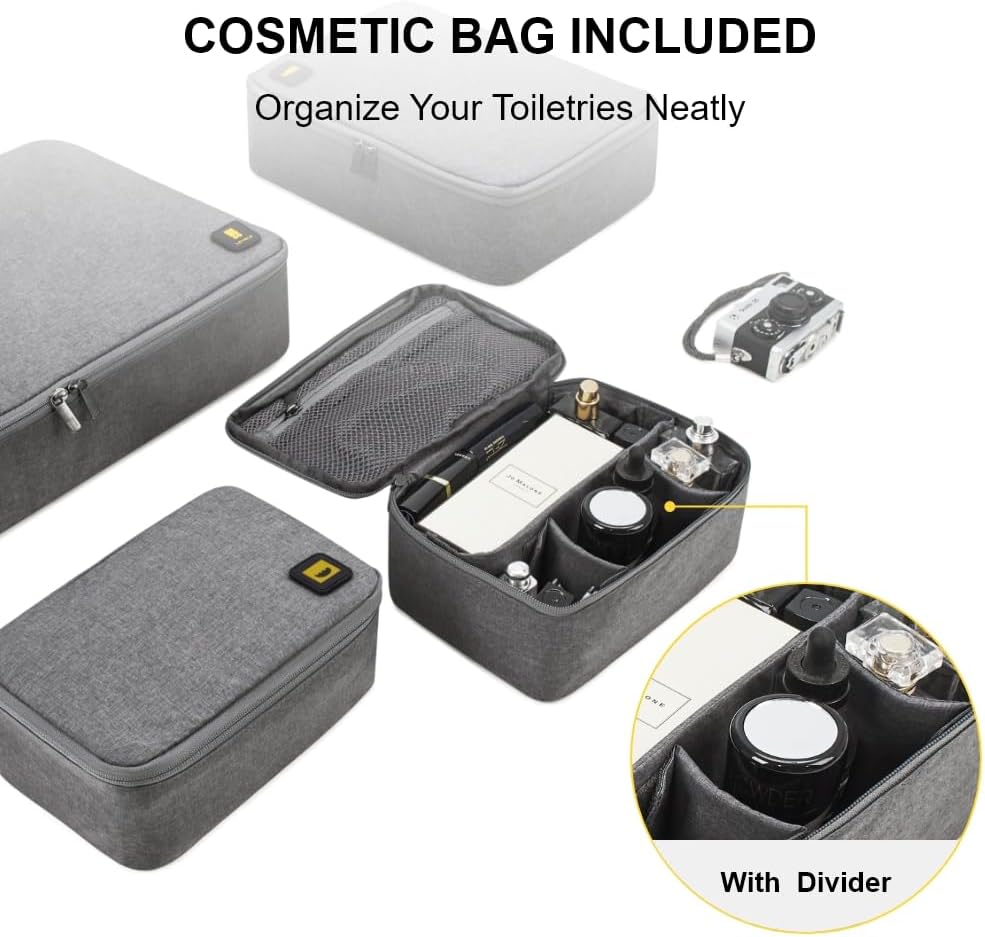 LEVEL8 4 Set Packing Cubes Travel Luggage Packing Organizers - Grey