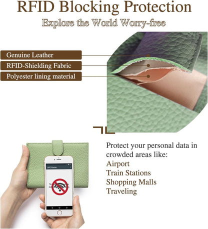 RFID Leather Passport Holder for Travel Women – Slim Passport Wallet with 1 Passport Slot & 3 Card Slots, Zippered Coin Pocket & SIM Slot – Travel Passport Cover Case (Light Green)